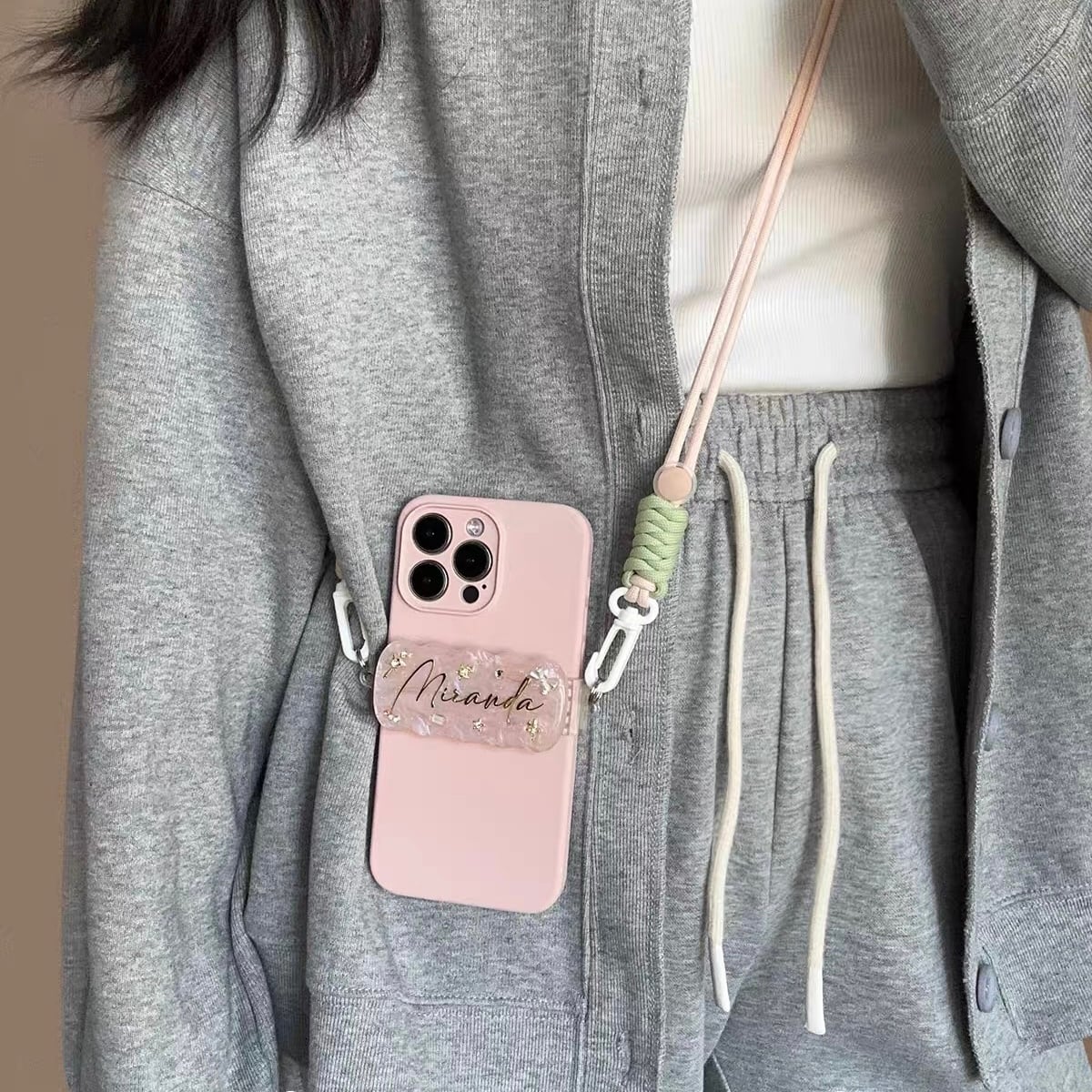 Name customise iPhone Strap with iPhone case ネームカスタマイズストラップとスマホケース R01428