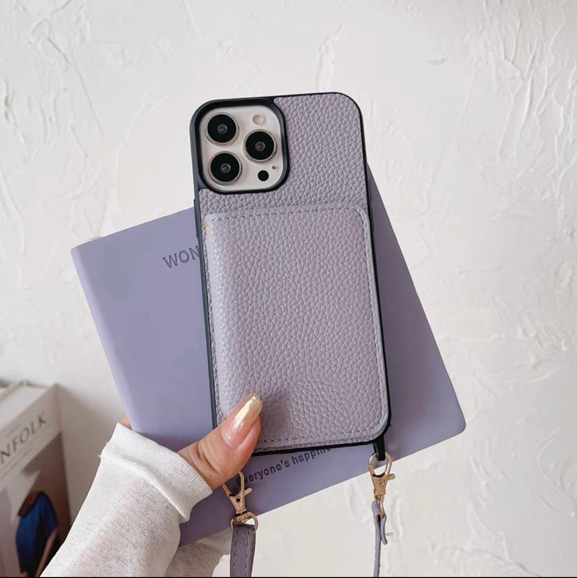 Leather Shoulder iPhone case with Two Fold Card Holder レザーショルダースマホケースと二つ折りカードホルダー R01432