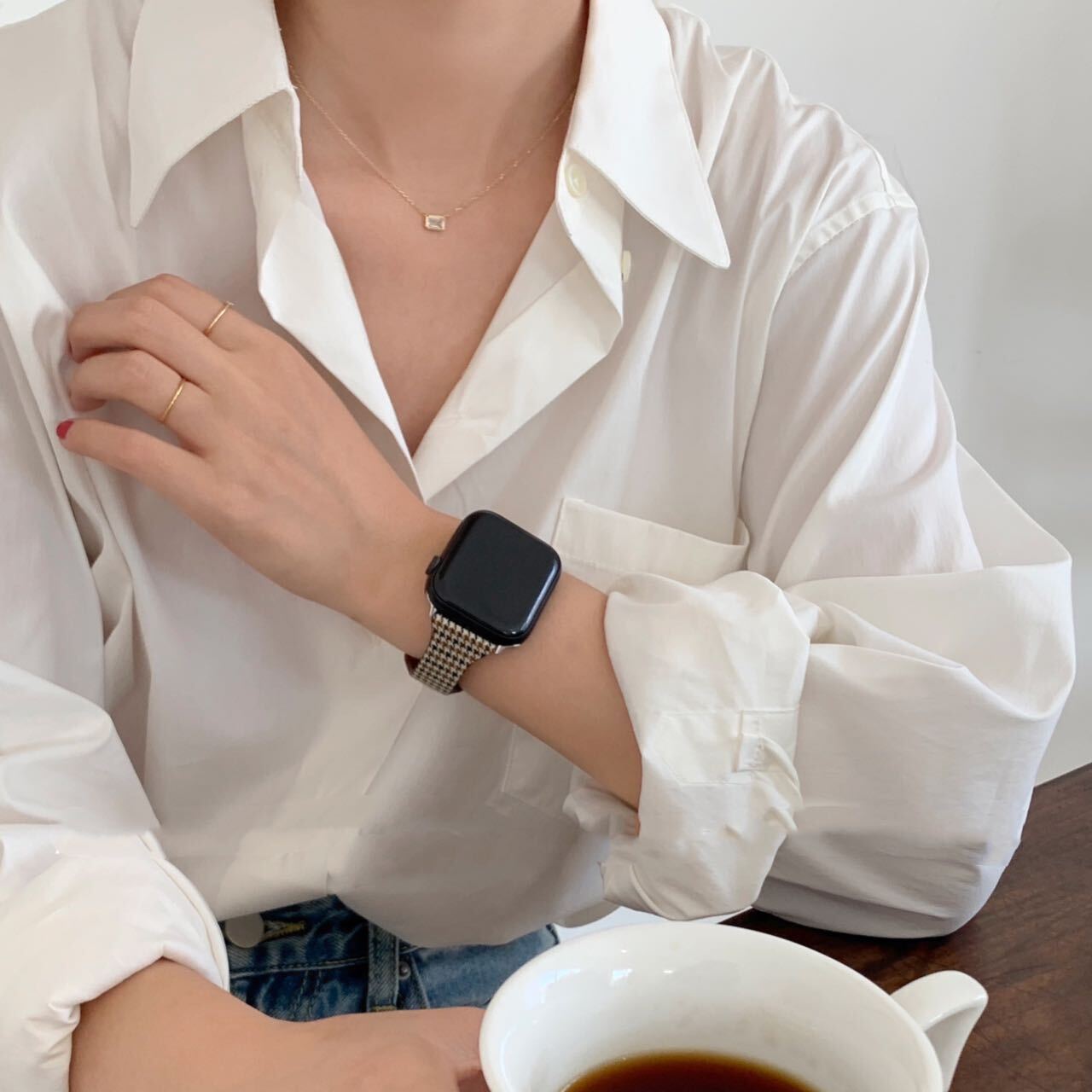 Skinny Brown Plover pattern Apple Watch Band スキニーブラウン千鳥柄Apple Watchバンド R01262