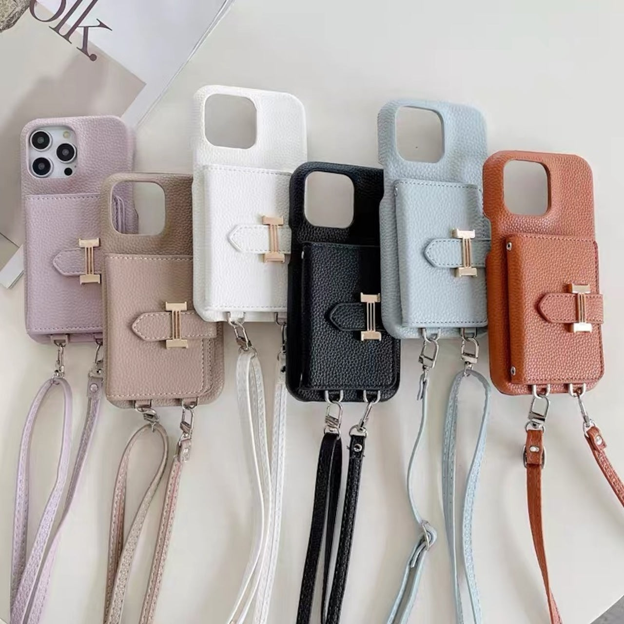 Leather Shoulder iPhone case with Strap Card Holder レザーショルダースマホケースとストラップカードホルダー R01426