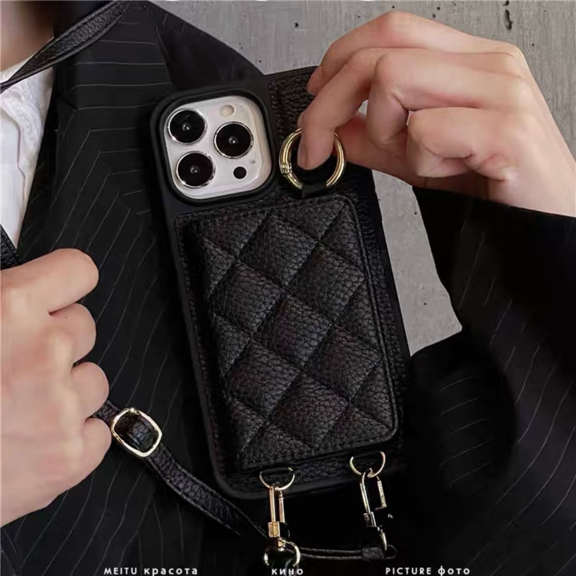 Leather Shoulder iPhone case with Card Holder レザーショルダースマホケースとカードホルダー R01422