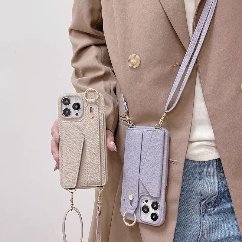 Leather Shoulder iPhone case with Strap Card Case レザーショルダースマホケースとストラップカードケース R01431