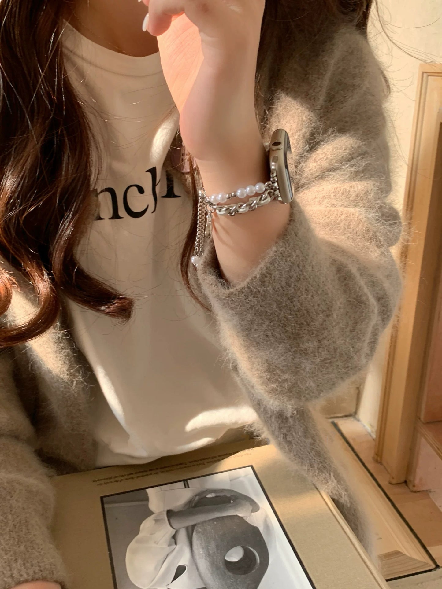 Pearl and Ribbon chain Bracelet Apple Watch Band パール&リボンチェーンブレスレット風AppleWatchバンド R02104