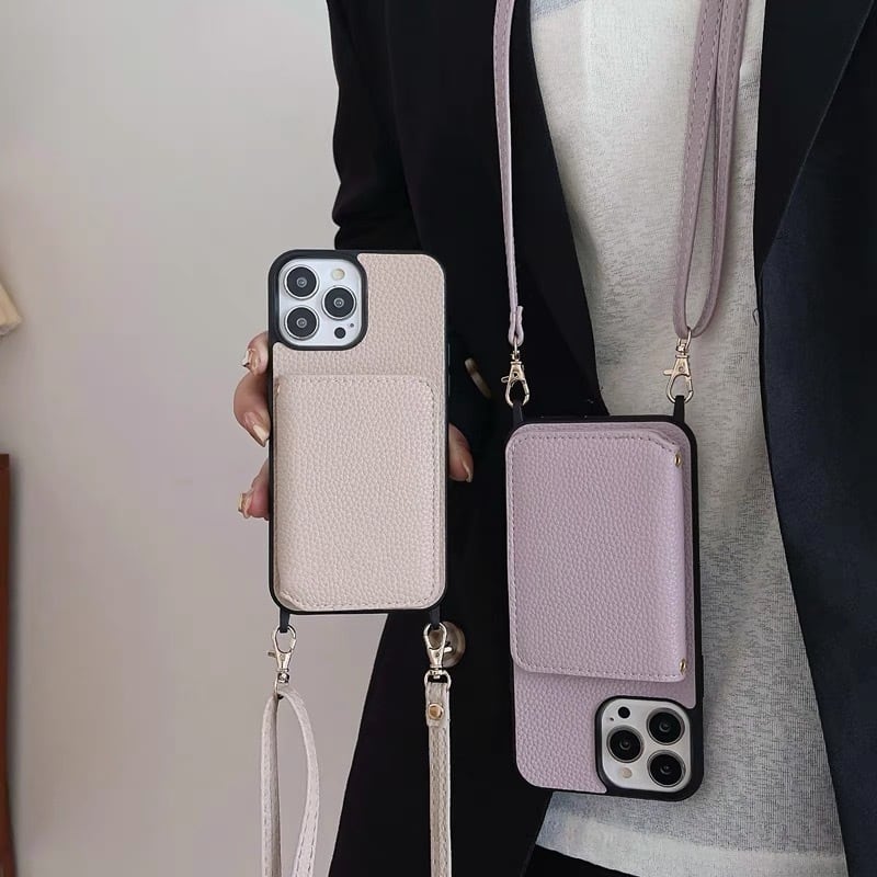Leather Shoulder iPhone case with Two Fold Card Holder レザーショルダースマホケースと二つ折りカードホルダー R01432