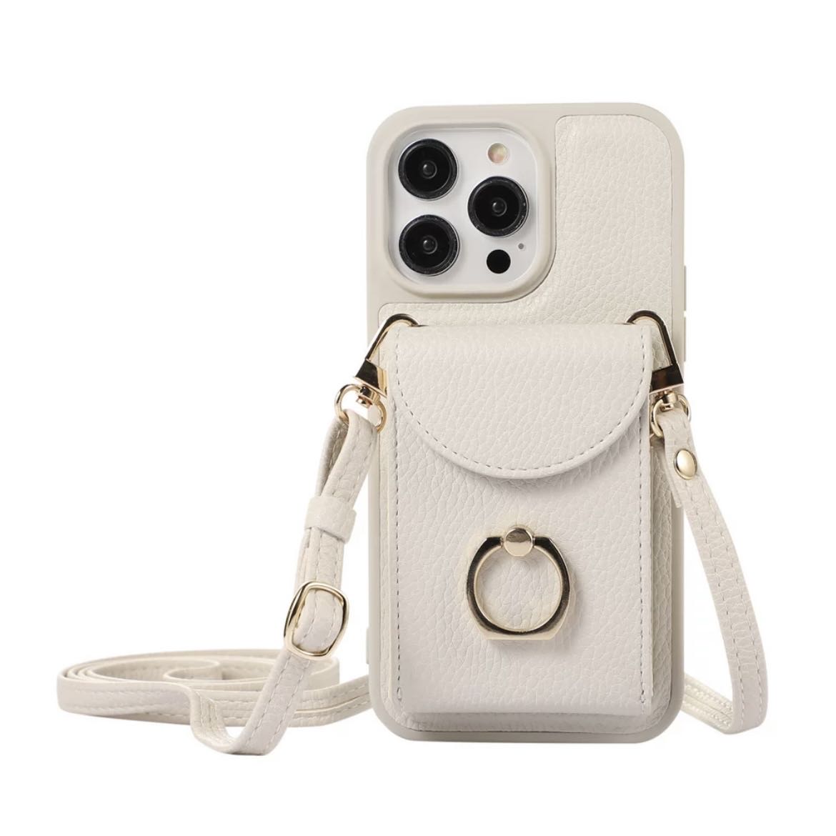 Leather Shoulder iPhone case with Card Holder レザーショルダースマホケースとカードホルダー R01425