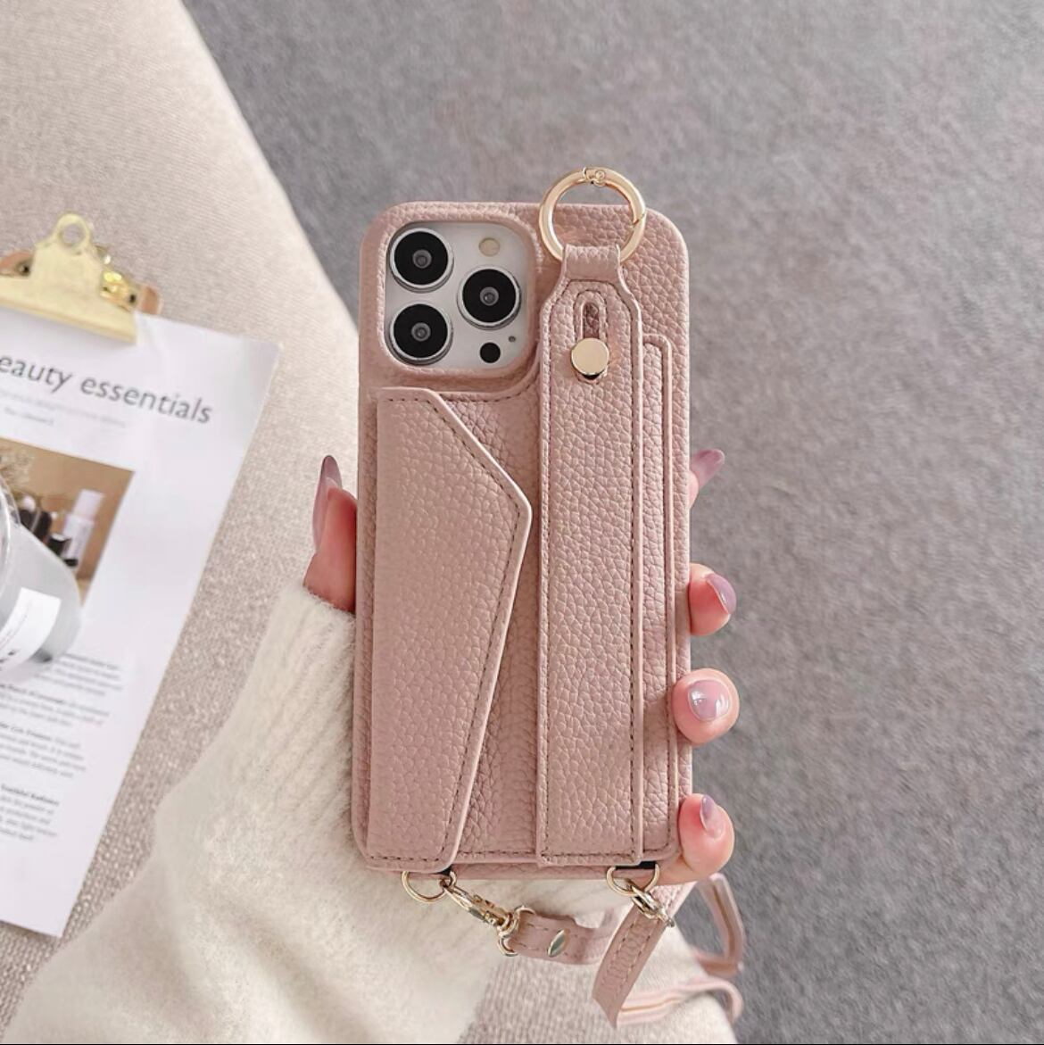 Leather Shoulder iPhone case with Strap Card Case レザーショルダースマホケースとストラップカードケース R01431
