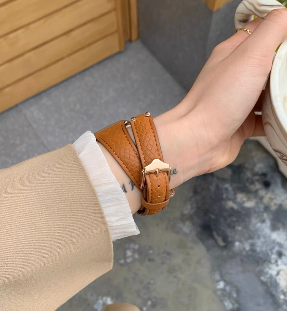 Long Chain Brown Leather Apple Watch Band ロングチェーンブラウンレザーApple Watchバンド R01324