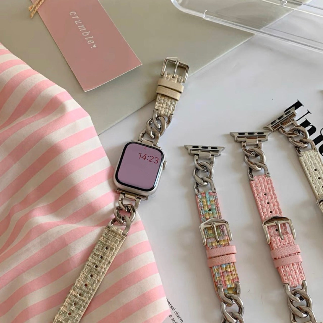 Tweed Leather & Chain Apple Watch Band ツイードレザー&チェーンApple Watchバンド R01368