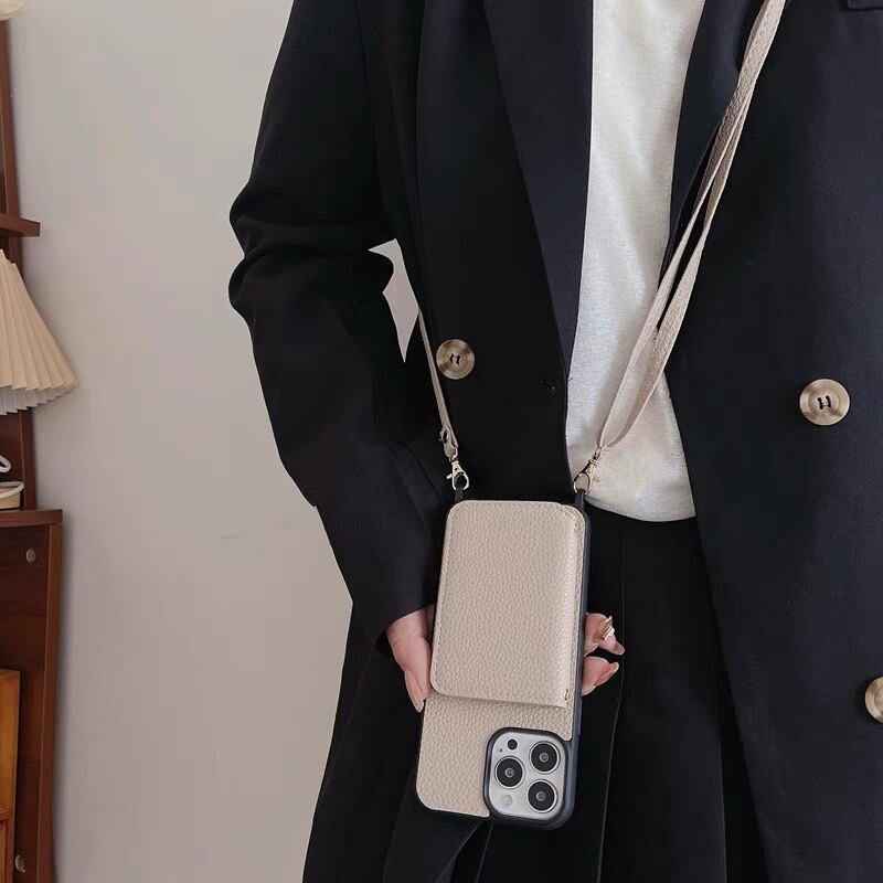 Leather Shoulder iPhone case with Two Fold Card Holder レザーショルダースマホケースと二つ折りカードホルダー R01432
