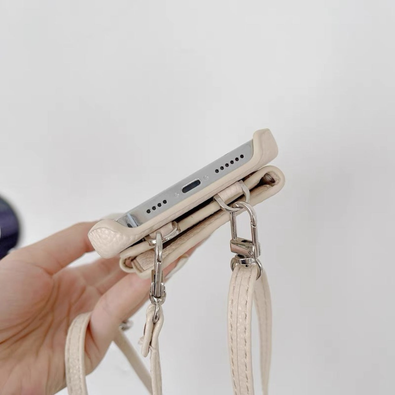 Leather Shoulder iPhone case with Strap Card Holder レザーショルダースマホケースとストラップカードホルダー R01426