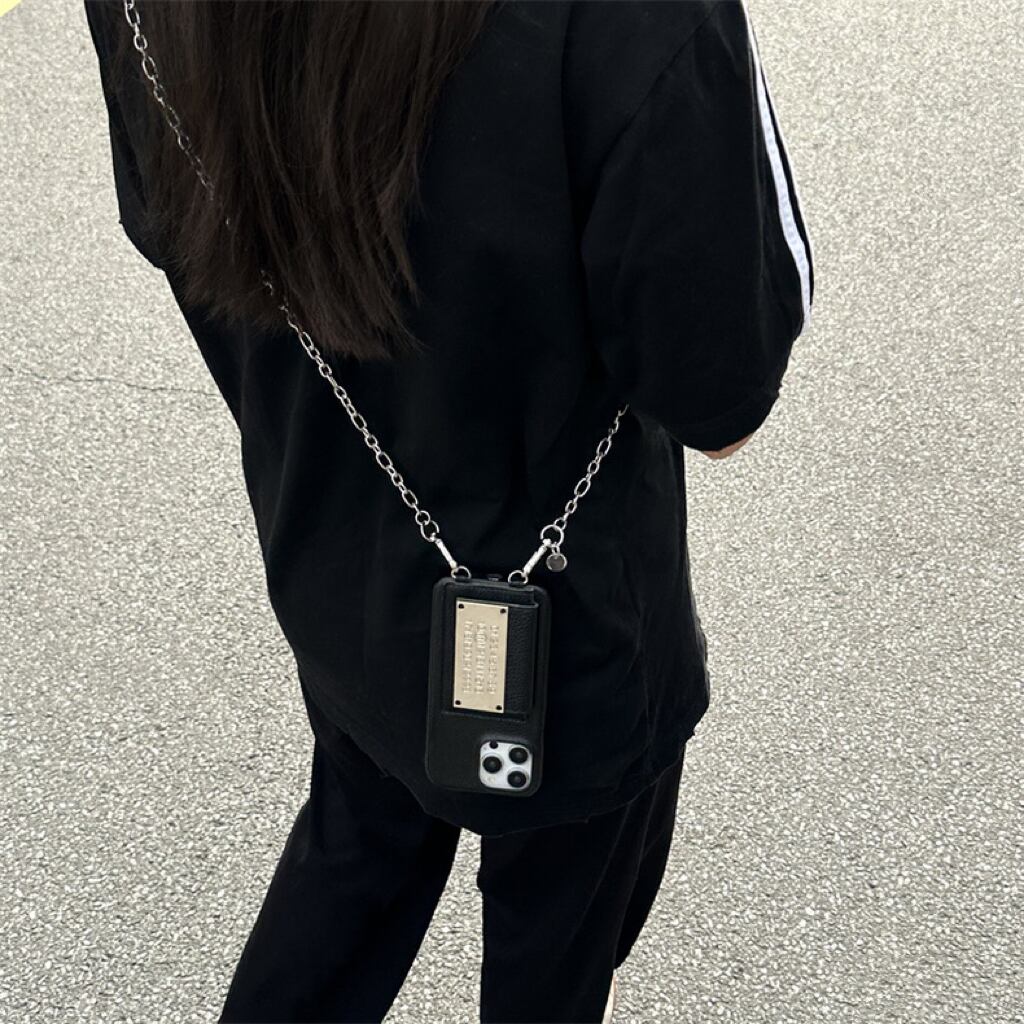 Leather Shoulder iPhone case with Number Plate Card Holder レザーショルダースマホケースとナンバープレートカードホルダー R01427