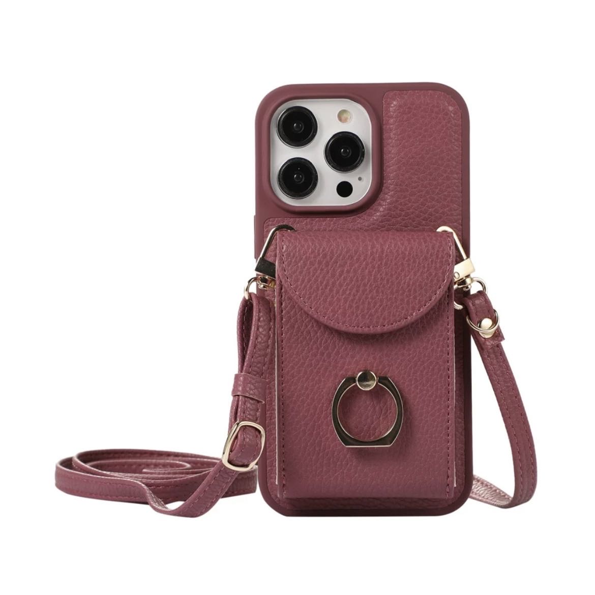 Leather Shoulder iPhone case with Card Holder レザーショルダースマホケースとカードホルダー R01425