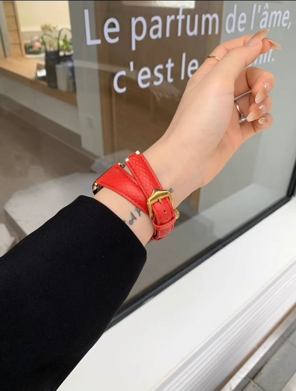 Long Chain Red Leather Apple Watch Band ロングチェーンレッドレザーApple Watchバンド R01327