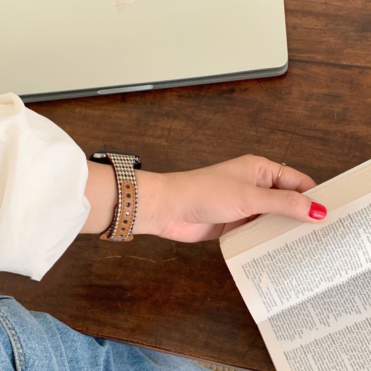 Skinny Brown Plover pattern Apple Watch Band スキニーブラウン千鳥柄Apple Watchバンド R01262