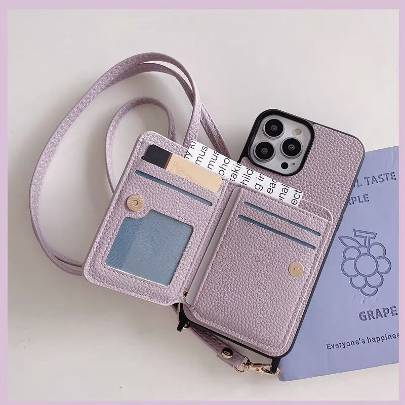 Leather Shoulder iPhone case with Two Fold Card Holder レザーショルダースマホケースと二つ折りカードホルダー R01432