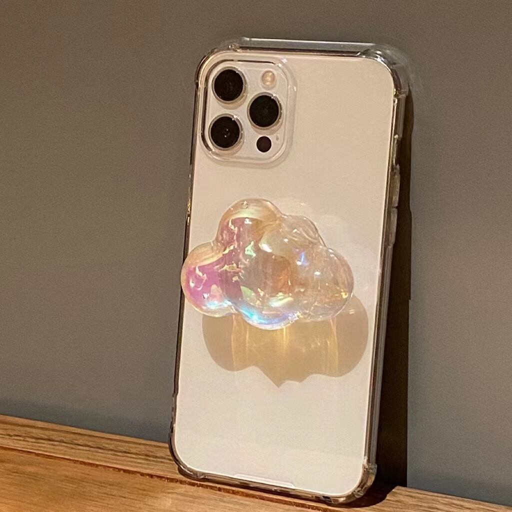 Clear iPhone Case with Rainbow Cloud stand クリアケース可愛い雲スタンド付き R01245