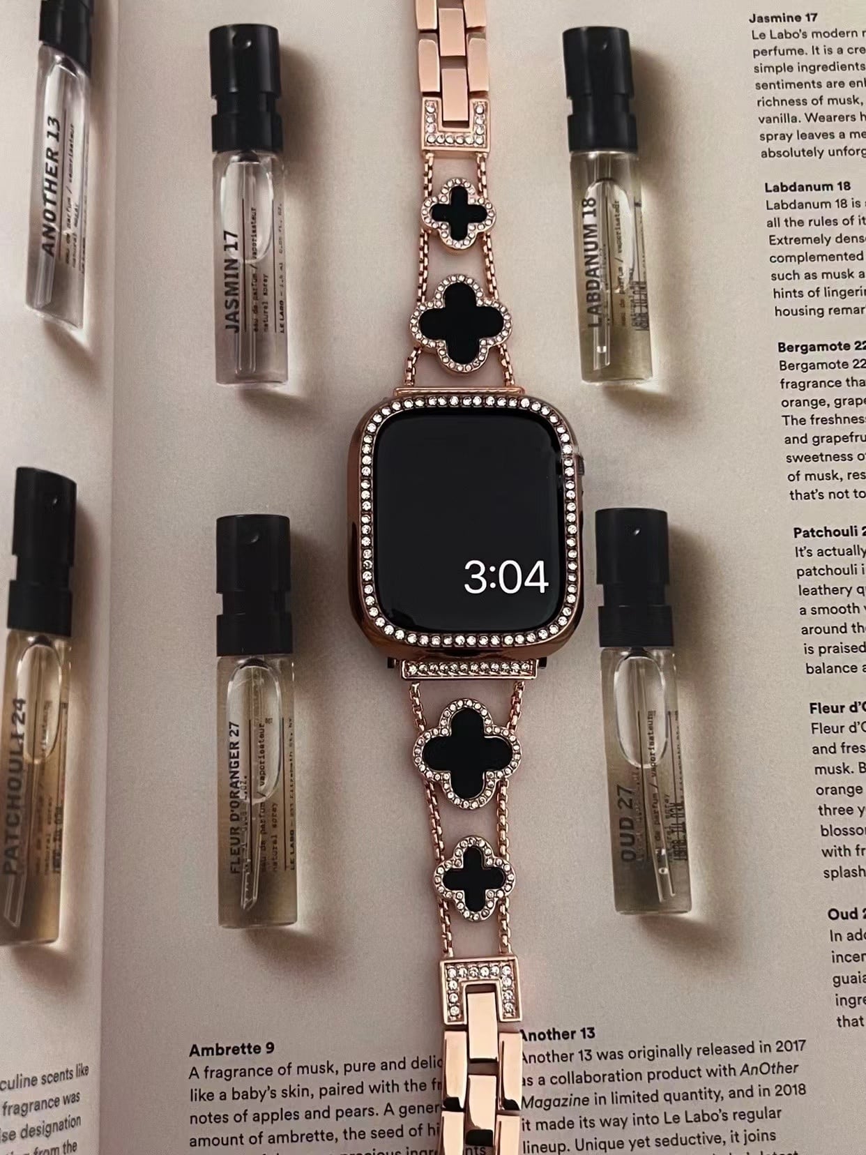 Rose Gold×Black Shining Clover Apple Watch Band キラキラクローバーApple Watchバンド R01251