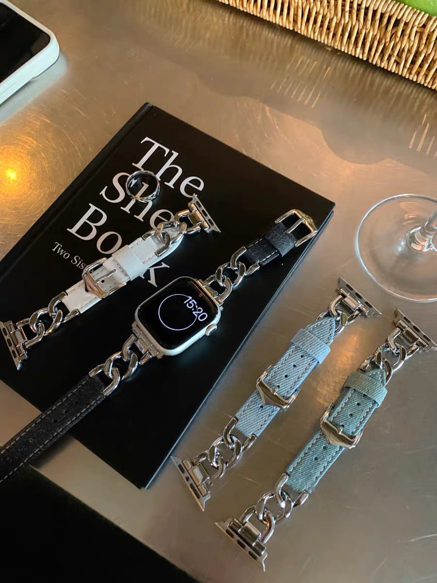 Leather & Chain Apple Watch Band レザーとチェーンのApple Watch バンド R01401