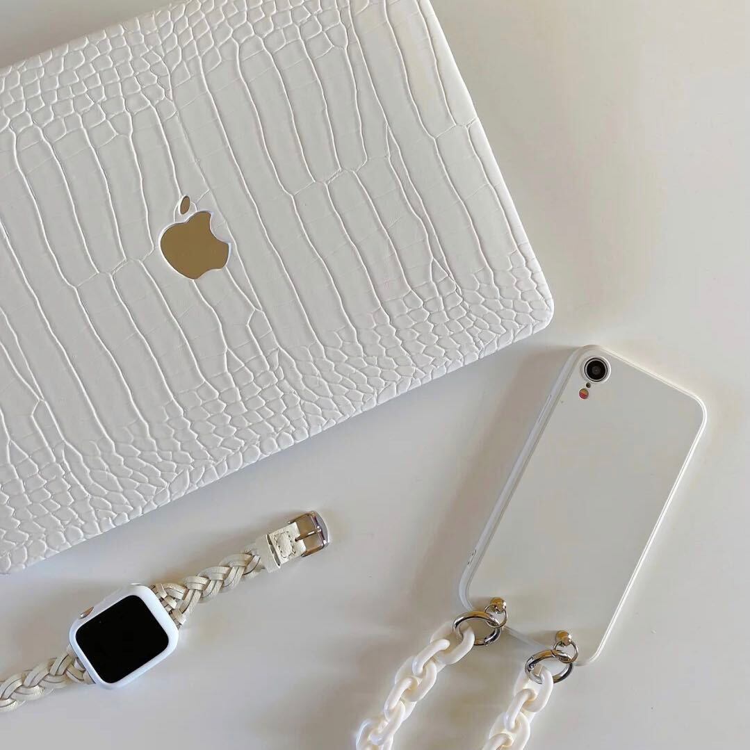 White Leather pattern Macbook ホワイトレザーMacBookカバー MC0026