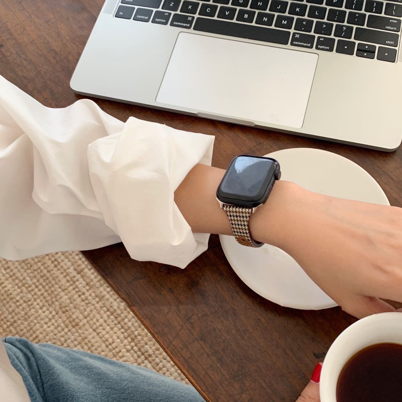 Skinny Brown Plover pattern Apple Watch Band スキニーブラウン千鳥柄Apple Watchバンド R01262