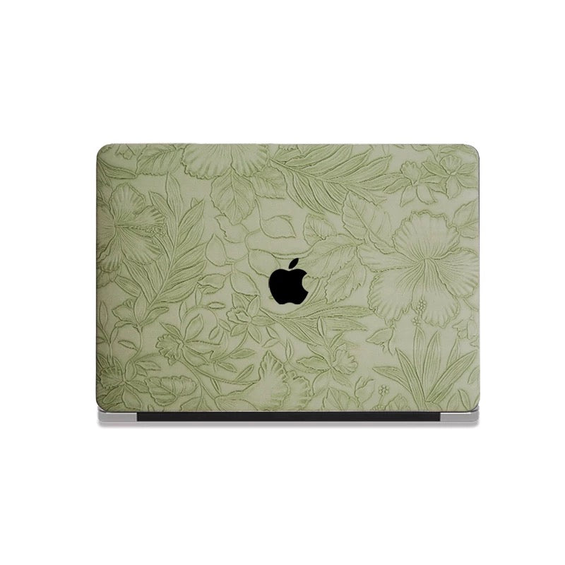 Green 3D Flower print MacBook Cover グリーン立体花柄MacBookカバー R02019