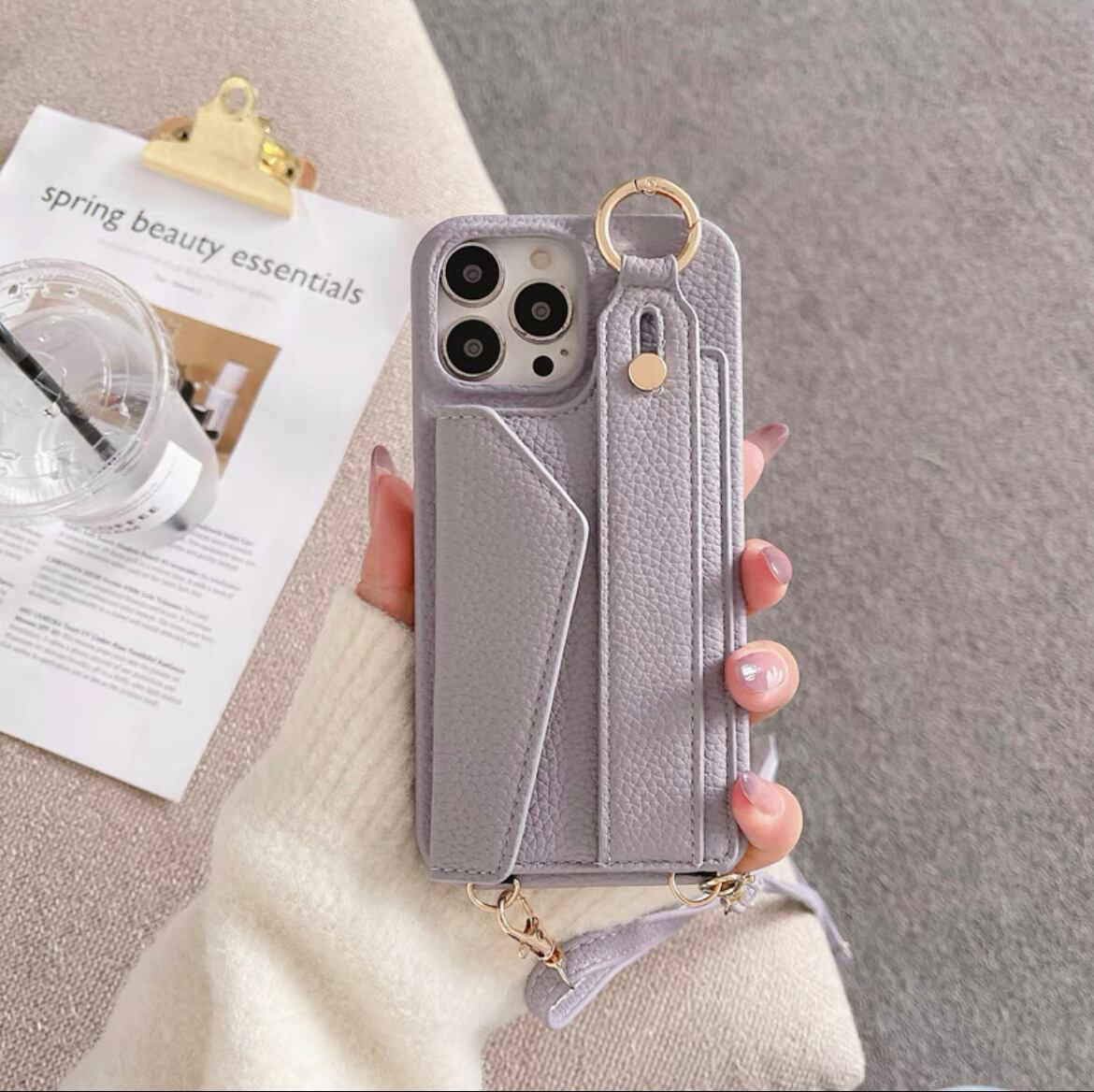 Leather Shoulder iPhone case with Strap Card Case レザーショルダースマホケースとストラップカードケース R01431