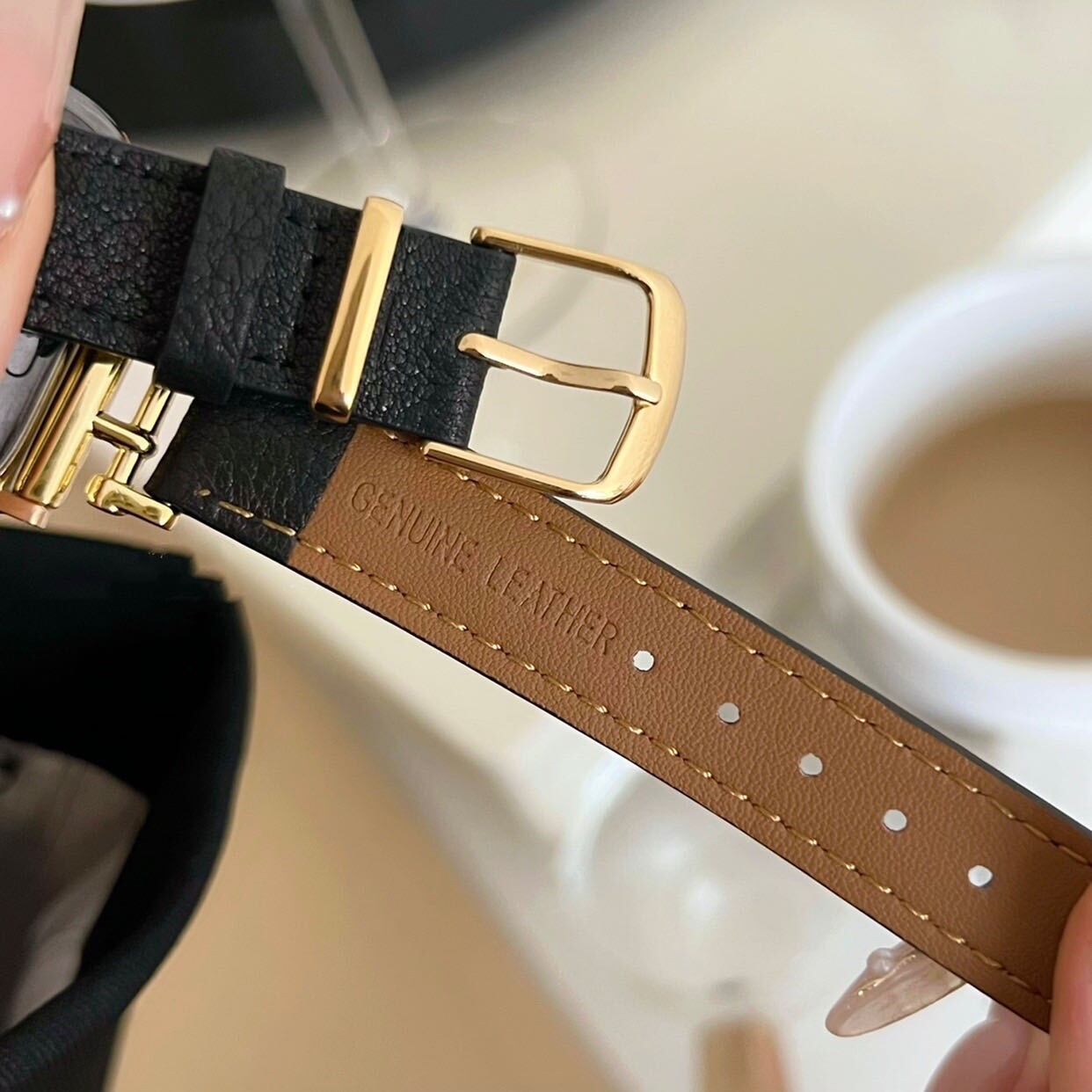 Leather & Gold Chain Apple Watch Band レザー&ゴールドチェーンApple Watchバンド R01289