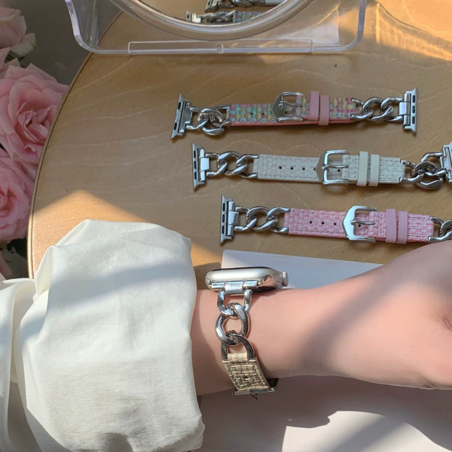 Tweed Leather & Chain Apple Watch Band ツイードレザー&チェーンApple Watchバンド R01368