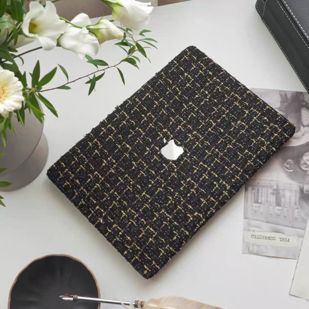Black Gold Tweed MacBook Cover ブラックゴールドツイードMacBookカバー R01420