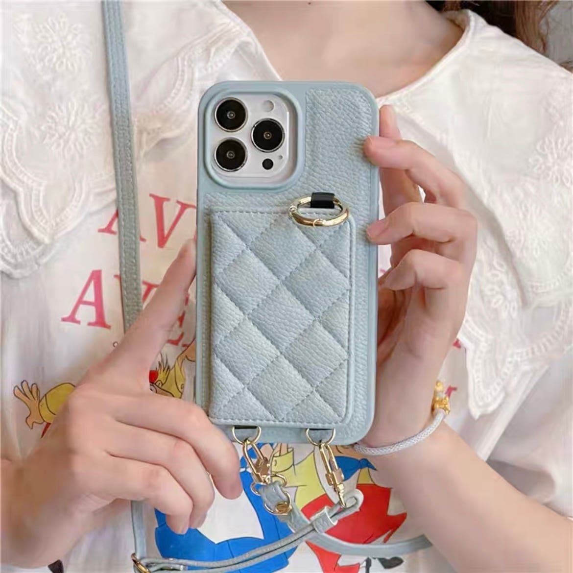 Leather Shoulder iPhone case with Card Holder レザーショルダースマホケースとカードホルダー R01422