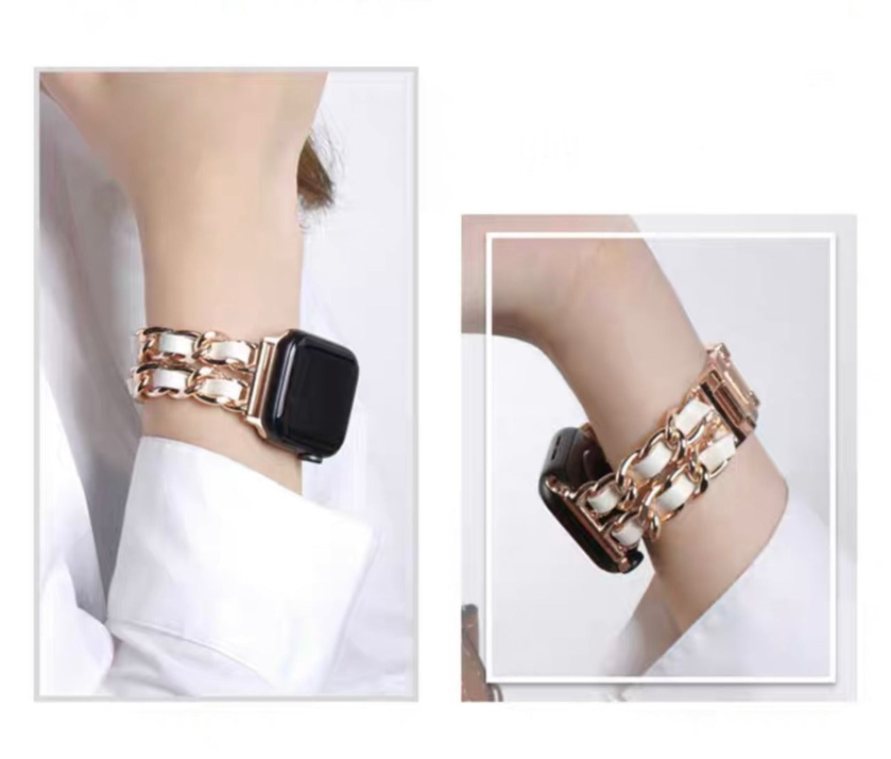 Chain&White Leather Apple Watch Bands チェーン&レザーアップルウォッチバンド AWB0015
