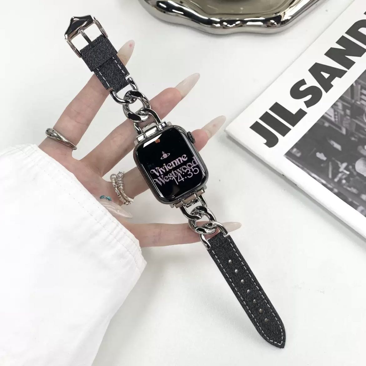Leather & Chain Apple Watch Band レザーとチェーンのApple Watch バンド R01401