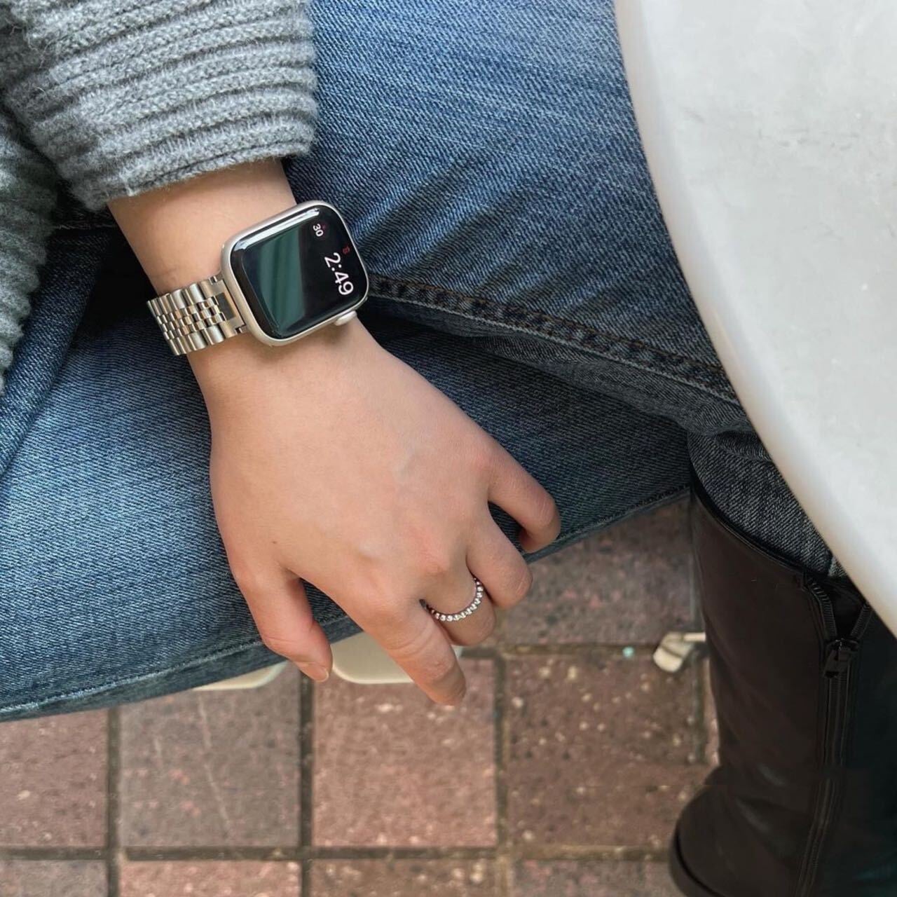 Silver Apple Watch Band シルバーApple Watchバンド R01259