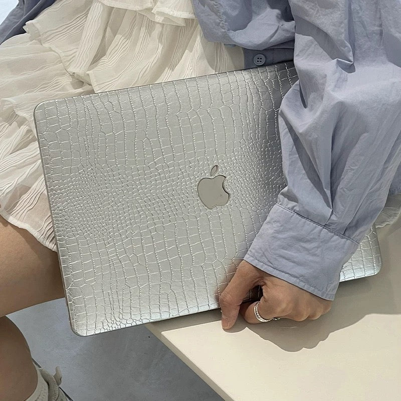 Silver Leather pattern Macbook Cover シルバーレザーMacBookカバー R02087