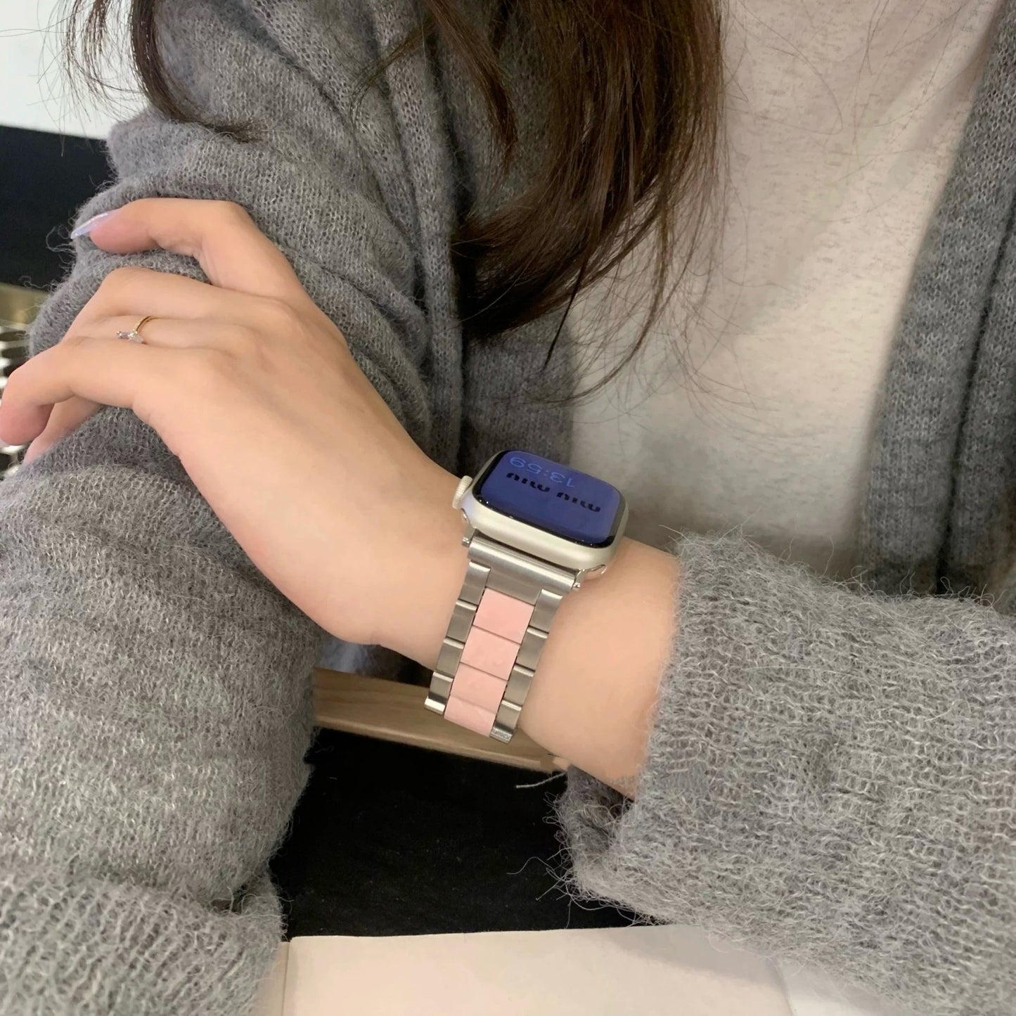 Pink & Silver Apple Watch Band ピンクとシルバーAppleWatchバンド R02092