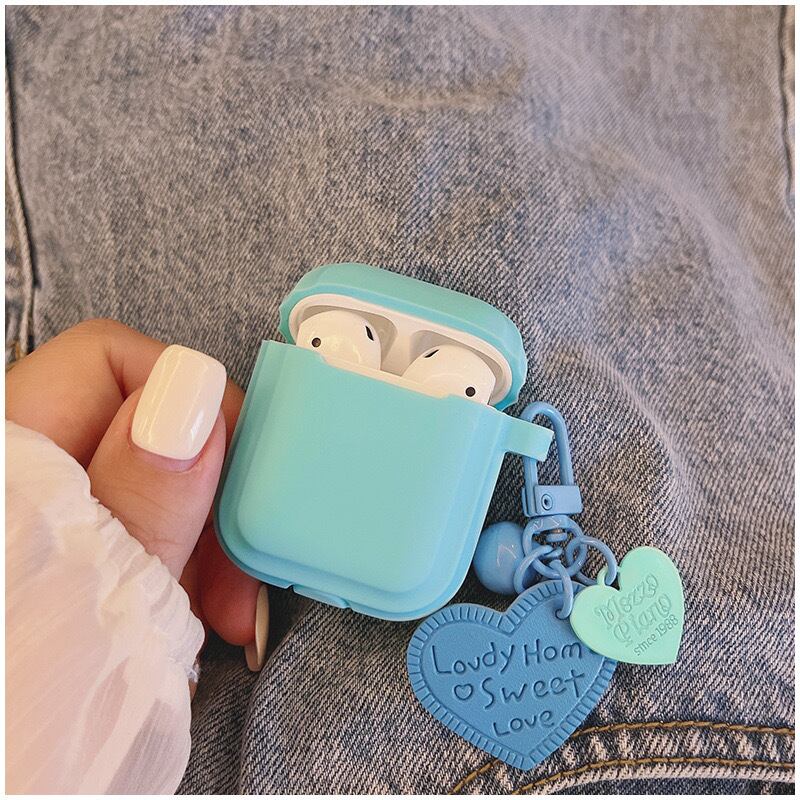 Simple Color with Cute Heart AirPods case シンプルカラー&可愛いハートストラップAirPodsケース R01353