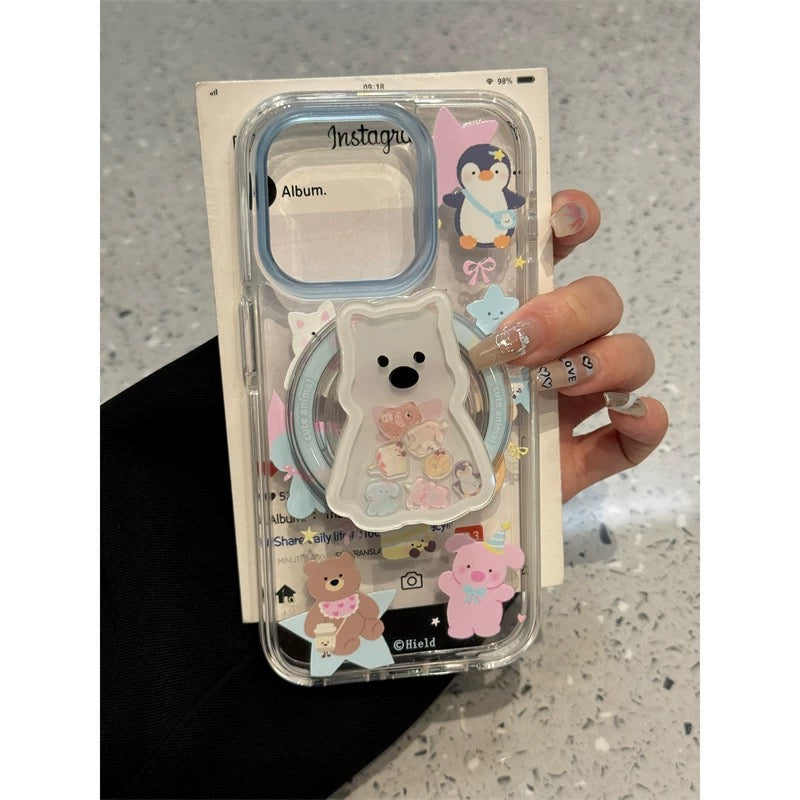 Cute Stuffed Toy Stand iPhone case かわいい流れるぬいぐるみスタンドスマホケース R02007