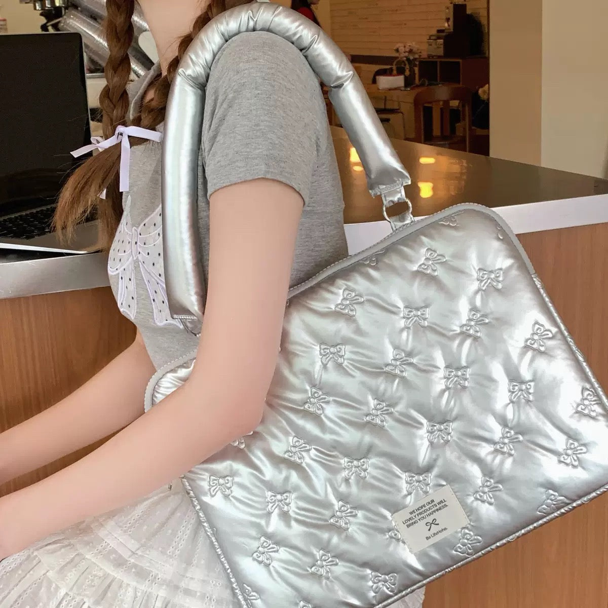Silver Ribbon MacBook Bag シルバーリボンMacBookバッグ R02030