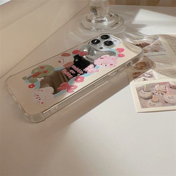 Cute Rabbit &Puppy Mirror iPhone case かわいいうさぎと子犬のミラースマホケース R01356
