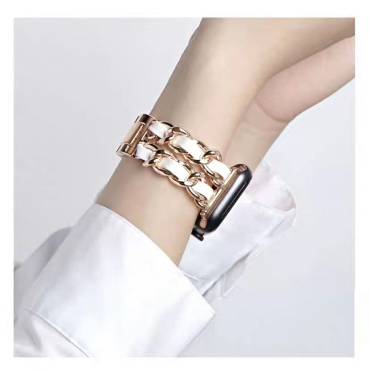 Chain&White Leather Apple Watch Bands チェーン&レザーアップルウォッチバンド AWB0015