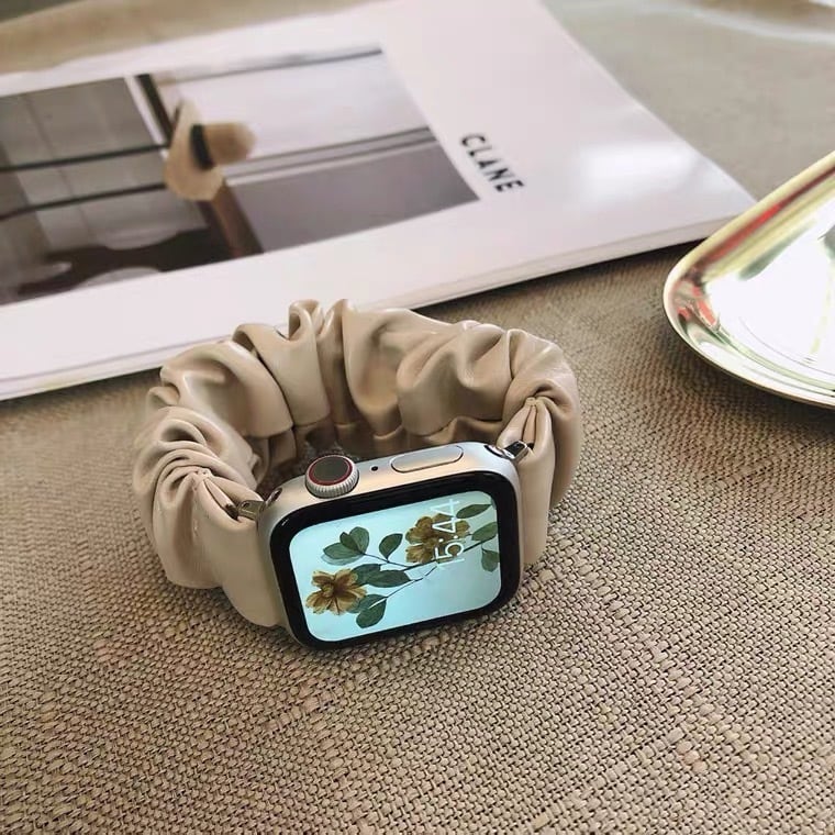 シュシュ風革と千鳥柄のApple Watch Band アップルウォッチバンド AWB0074