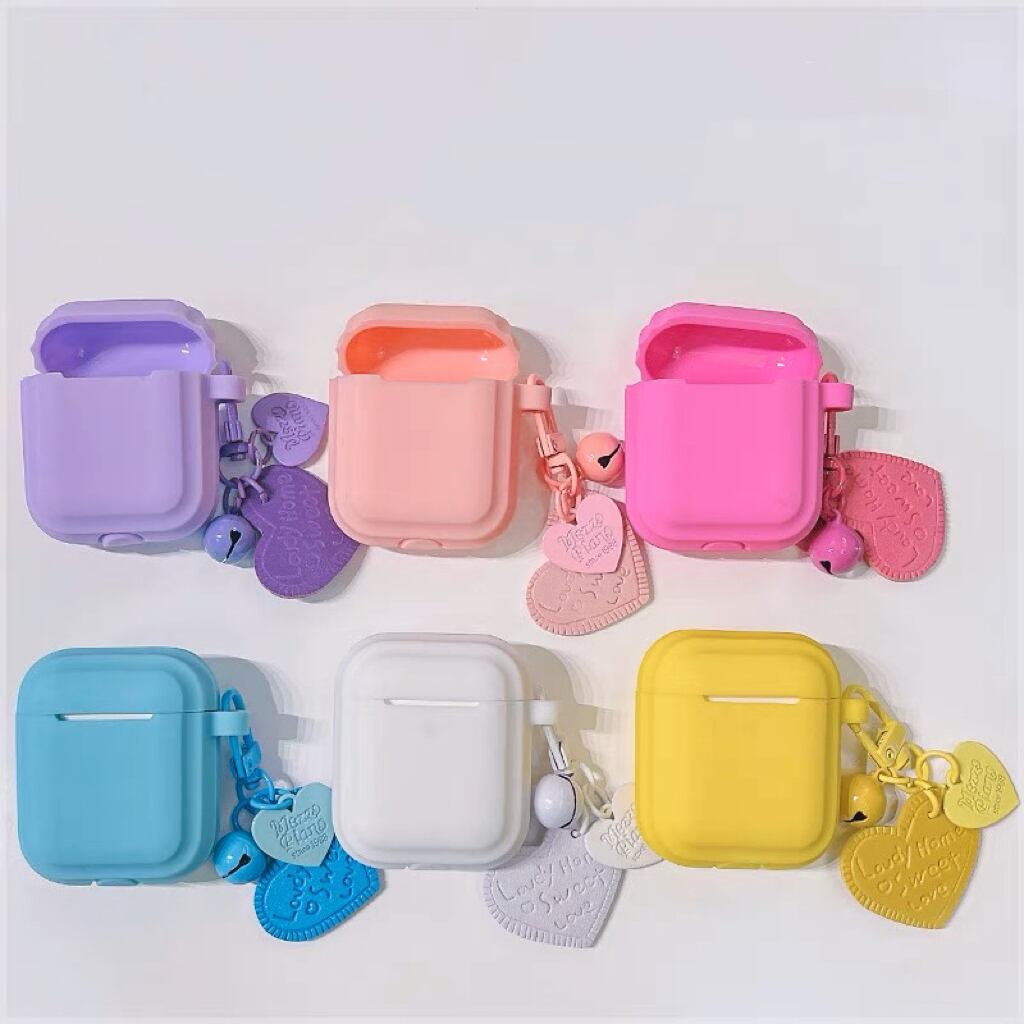 Simple Color with Cute Heart AirPods case シンプルカラー&可愛いハートストラップAirPodsケース R01353
