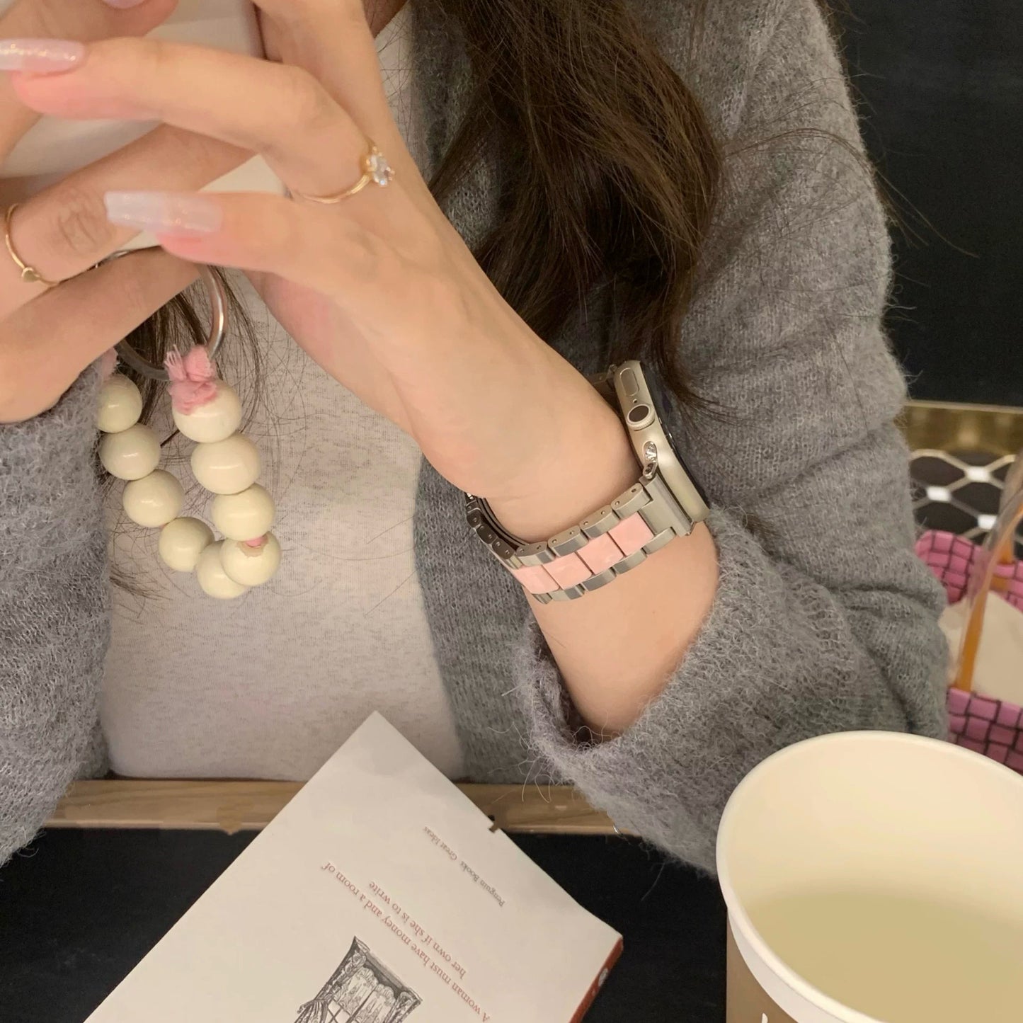 Pink & Silver Apple Watch Band ピンクとシルバーAppleWatchバンド R02092