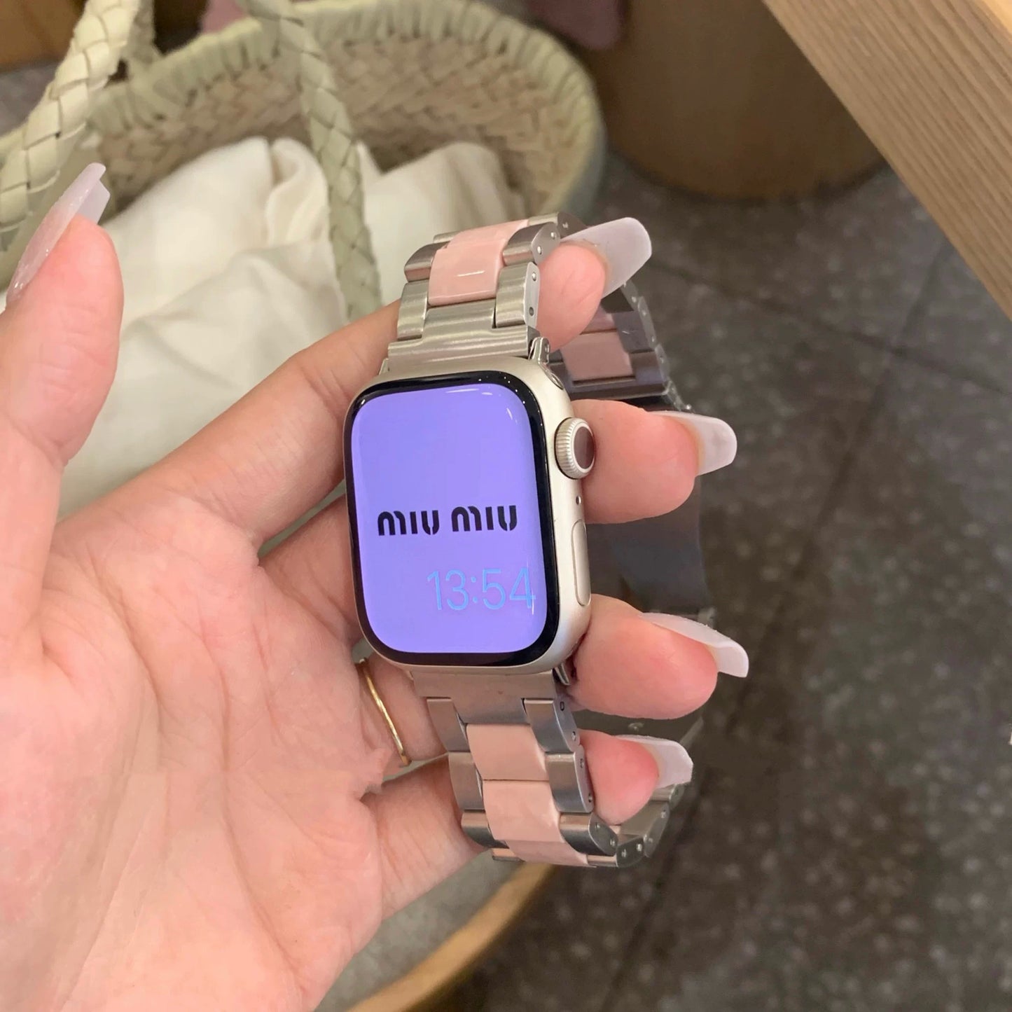 Pink & Silver Apple Watch Band ピンクとシルバーAppleWatchバンド R02092