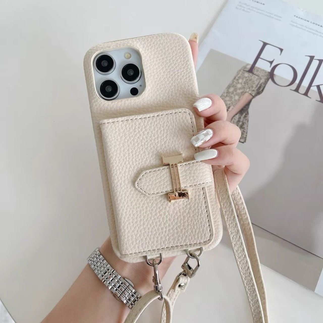 Leather Shoulder iPhone case with Strap Card Holder レザーショルダースマホケースとストラップカードホルダー R01426