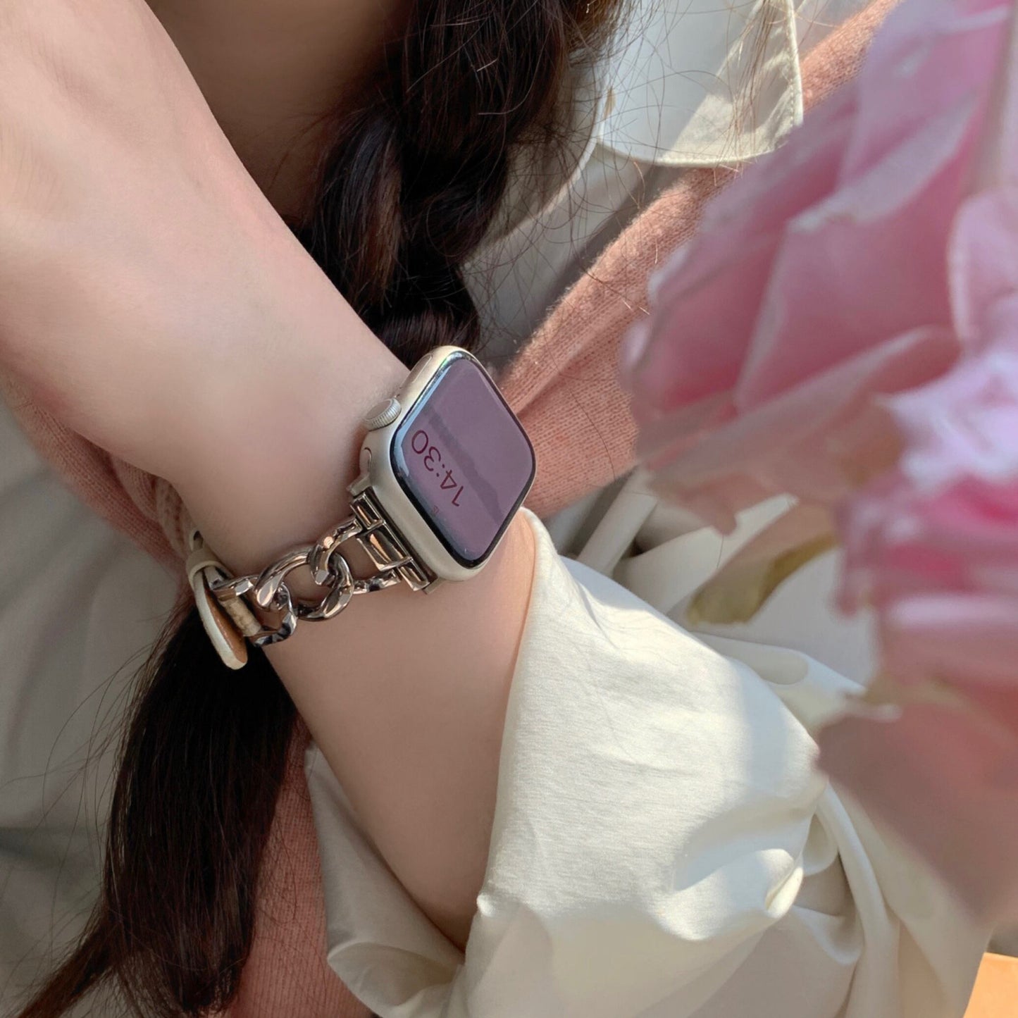 Tweed Leather & Chain Apple Watch Band ツイードレザー&チェーンApple Watchバンド R01368
