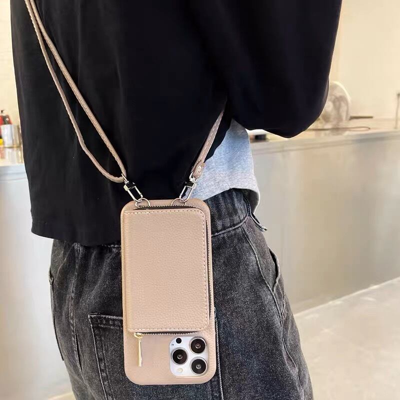 Leather Shoulder iPhone case with Big Card Holder レザーショルダースマホケースとチャック式大きなカードホルダー R01424