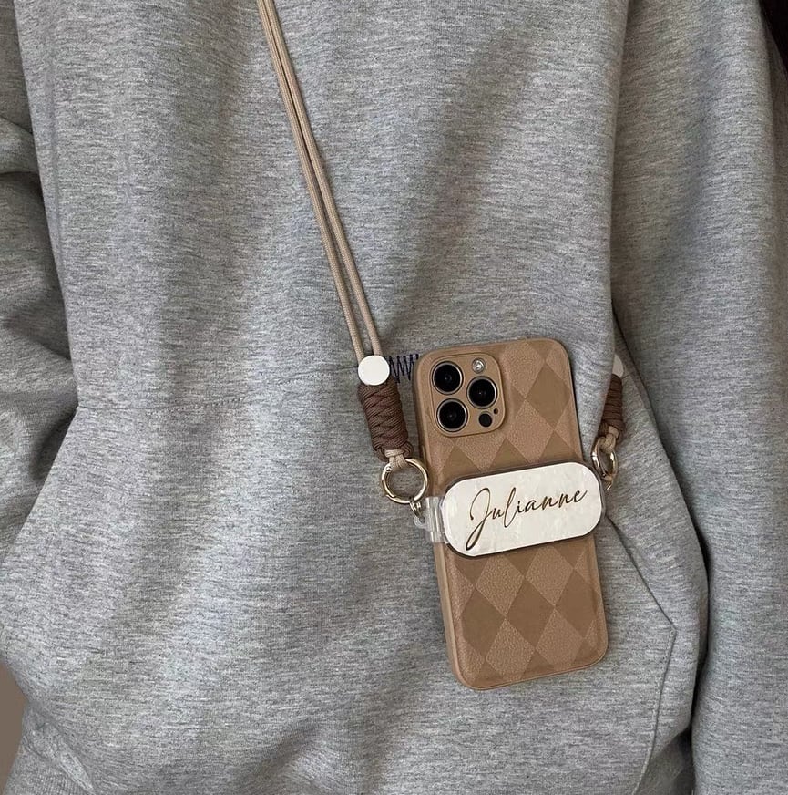Name customise iPhone Strap with Check iPhone case ネームカスタマイズストラップとチェックスマホケース R01429