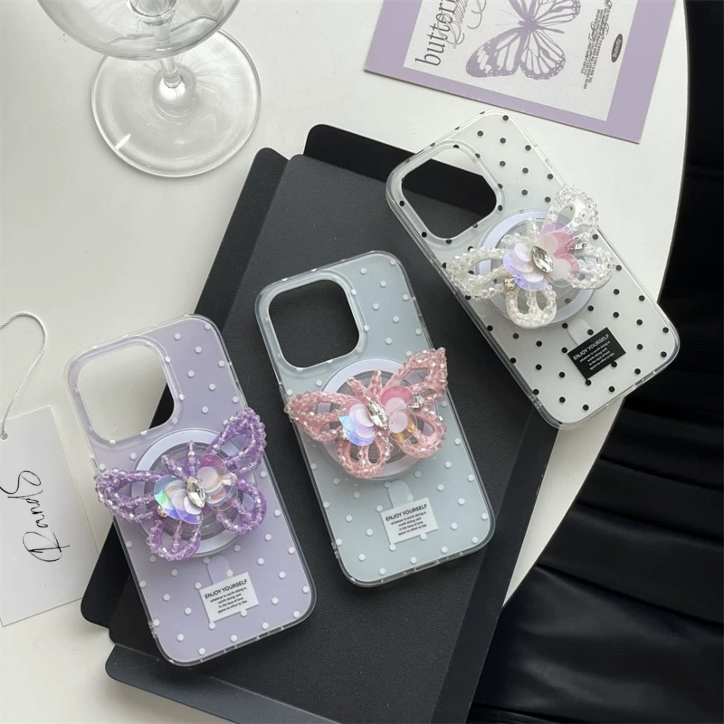 Bijou Butterfly MagSafe Stand iPhone case ビジューバタフライMagSafeスタンドスマホケース R02002