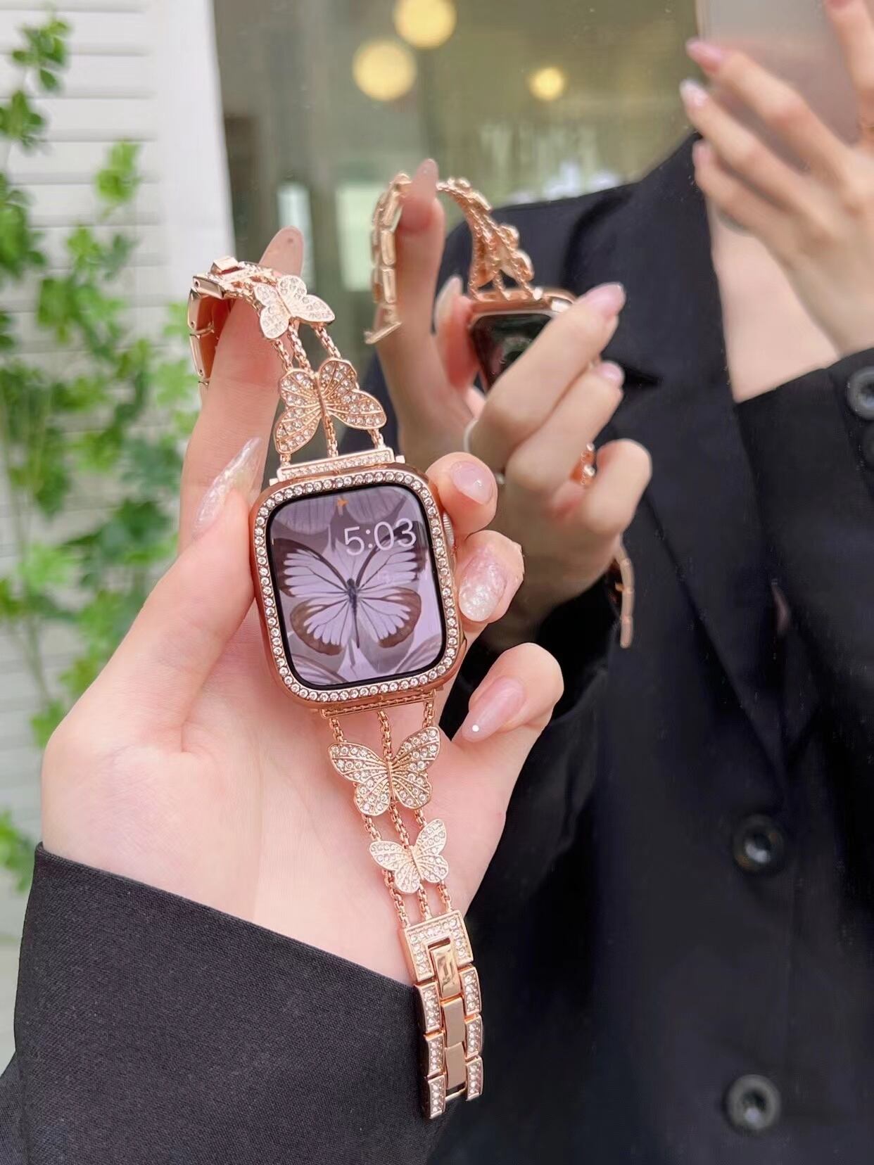 Shining Butterfly Apple Watch Band キラキラバタフライApple Watchバンド R01256
